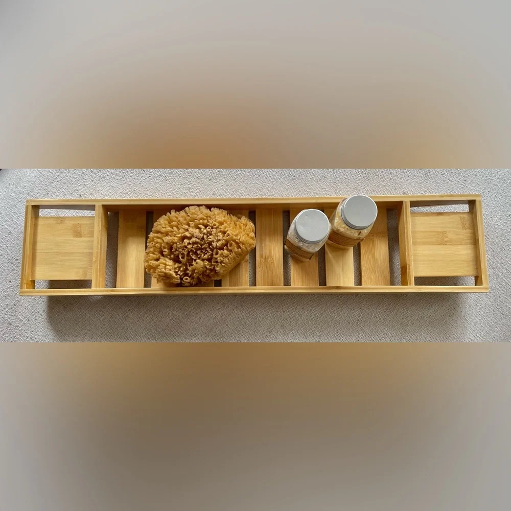 NATURAL BAMBOO BATH TRAY TUB TRAY WITH COMPARTMENTS